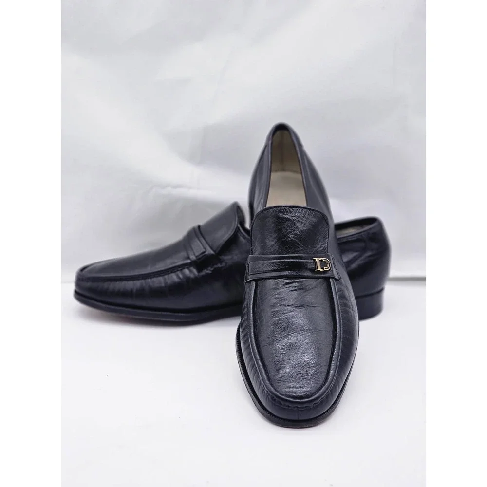 Florsheim Imperial Loafers Men 10 Black Leather Gold Hardware Moc Toe Shoe